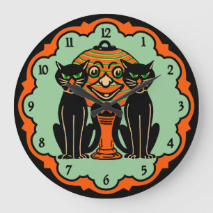 Vintage Halloween-Katzen-Uhr Große Wanduhr