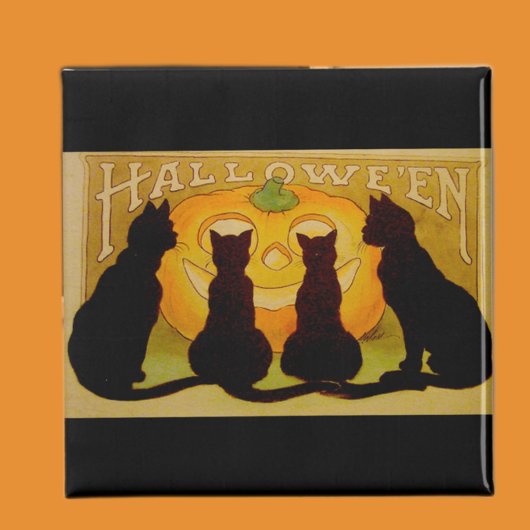 Vintage Halloween-Katzen und Jack O'Lantern Magnet