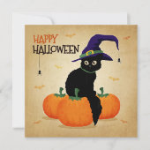Vintage Halloween-Katzen und Kürbis| Einladung (Vorderseite)