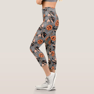 Vintage Halloween-Katzen und Kürbismuster Capri Leggings
