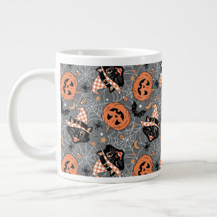 Vintage Halloween-Katzen und Kürbismuster Jumbo-Tasse