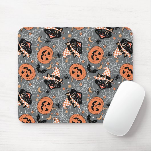 Vintage Halloween-Katzen und Kürbismuster Mousepad (Mit Mouse)