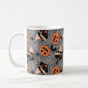 Vintage Halloween-Katzen und Kürbisse Muster Kaffeetasse