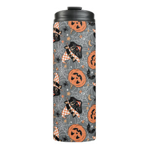 Vintage Halloween-Katzen und Kürbisse Muster Thermosbecher