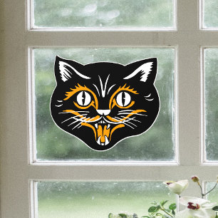 Vintage-Halloween-Katzengesicht Schwarz Orange Wei Fensteraufkleber