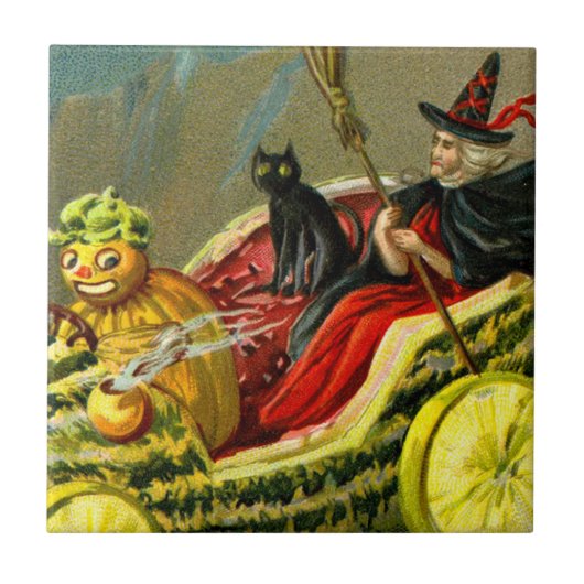 Vintage Halloween-Katzenjacke Fliese (Vorderseite)