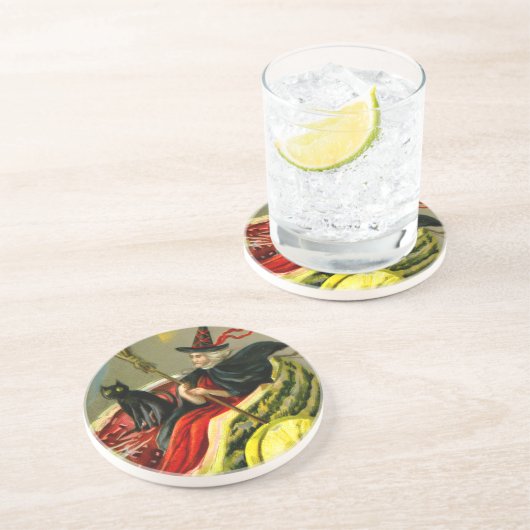 Vintage Halloween-Katzenjacke Getränkeuntersetzer (Seite)