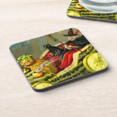 Vintage Halloween-Katzenjacke Getränkeuntersetzer (Linke Seite)