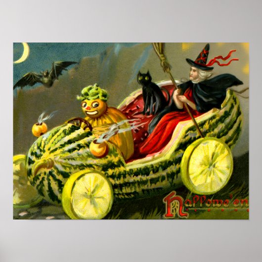 Vintage Halloween-Katzenjacke Poster (Vorne)