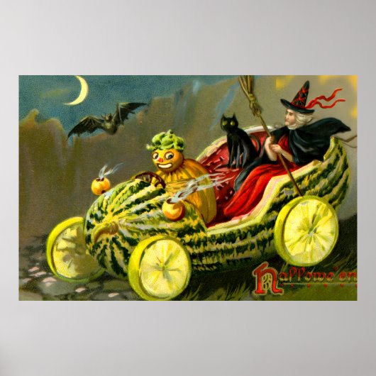 Vintage Halloween-Katzenjacke Poster (Vorne)