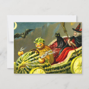Vintage Halloween-Katzenjacke Postkarte