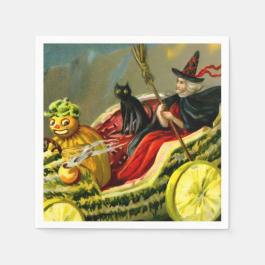 Vintage Halloween-Katzenjacke Serviette (Vorderseite)