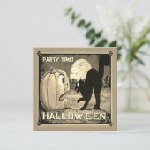 Vintage Halloween-Katzenkatze in Mosaik Einladung (Stehend Vorderseite)