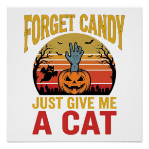Vintage-Halloween-Katzenliebhaber-lustiges Bonbon- Poster