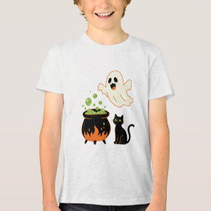Vintage-Halloween-Kessel, Geist & schwarze Katze Tri-Blend Shirt