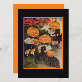 Vintage Halloween-Kids, schwarze Katzen und Kürbis