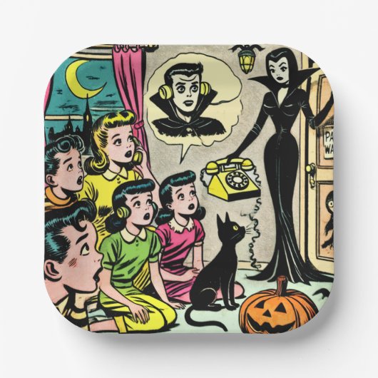 Vintage Halloween-Kinder-Comicen Pappteller (Vorderseite)