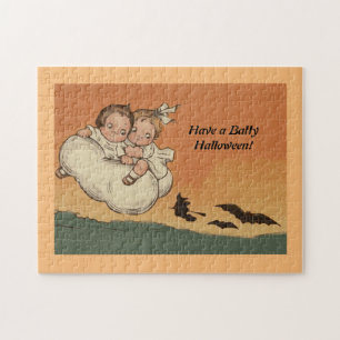Vintage Halloween-Kinder, die Fledermäuse jagen Puzzle