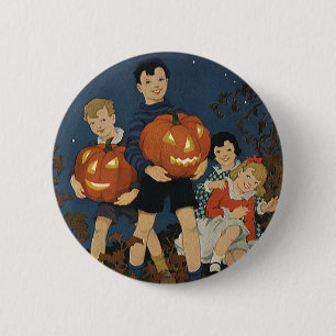Vintage Halloween, Kinder halten Kürbisse Button