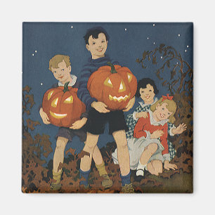 Vintage Halloween, Kinder halten Kürbisse Magnet