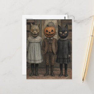 Vintage-Halloween-Kinder in Kostümen Postkarte