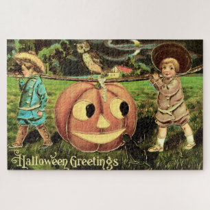 Vintage Halloween Kinder & Jack-O-Lantern Puzzle