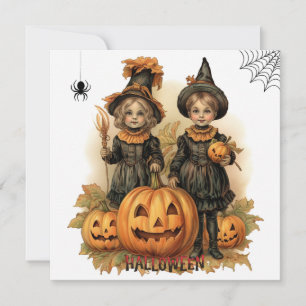 Vintage Halloween-Kinder, Kürbislaterne Feiertagskarte