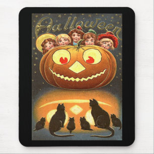 Vintage Halloween-Kinder und Katzen Mousepad
