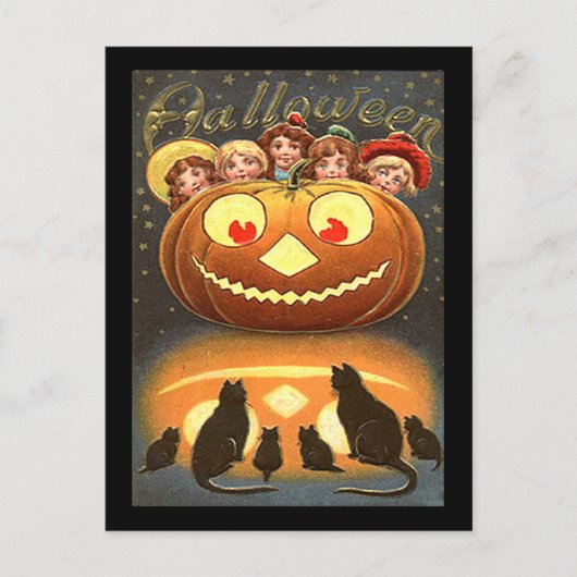Vintage Halloween-Kinder und Katzen Postkarte (Vorderseite)
