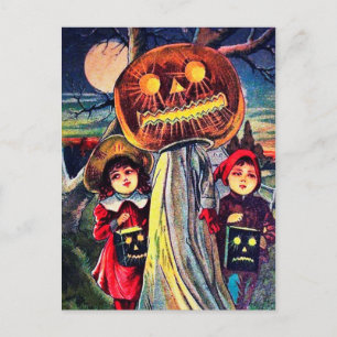 Vintage Halloween-Kinder und Kürbispostkarte Feiertagspostkarte