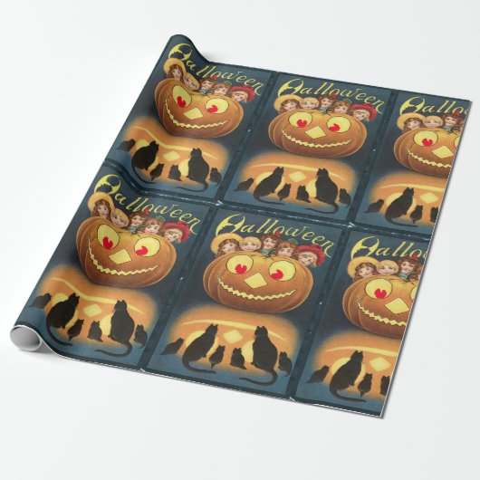 Vintage Halloween-Kinder verstecken sich hinter Kü Geschenkpapier (Ungerollt)