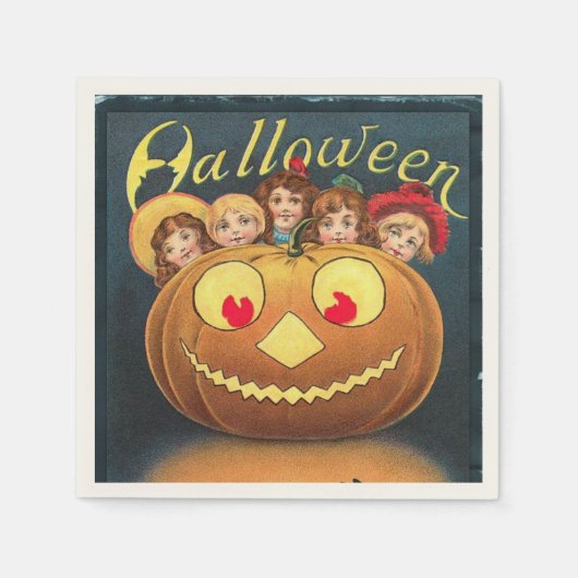 Vintage Halloween-Kinder verstecken sich hinter Kü Serviette (Vorderseite)