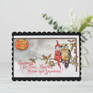 Vintage Halloween Kleiner Elf und Eule Feiertagskarte