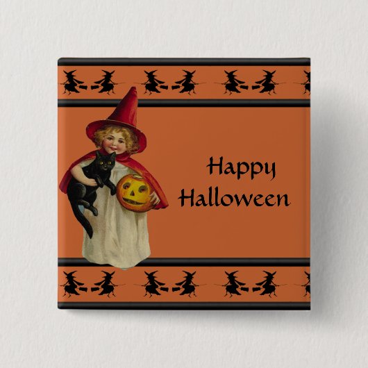 Vintage-Halloween-Knopf mit kleinem Mädchen Button (Vorderseite)