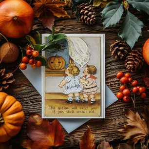 Vintage-Halloween-Kobolde und Kinder Karte