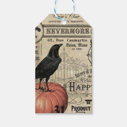 Vintage Halloween-Krähe Geschenkanhänger (Vorderseite)