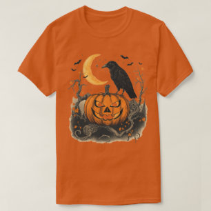 Vintage-Halloween-Krähe-Jack-O-Lantern-Kürbis-Shir T-Shirt