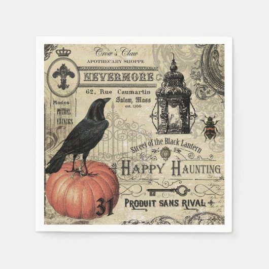 Vintage Halloween-Krähe Serviette (Vorderseite)