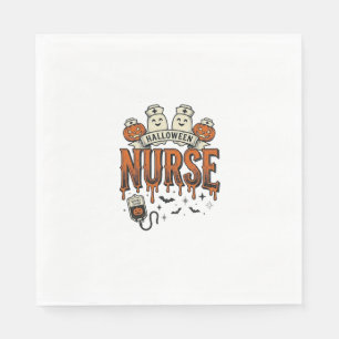 Vintage-Halloween-Krankenschwester-Geist-Kürbis-De Serviette