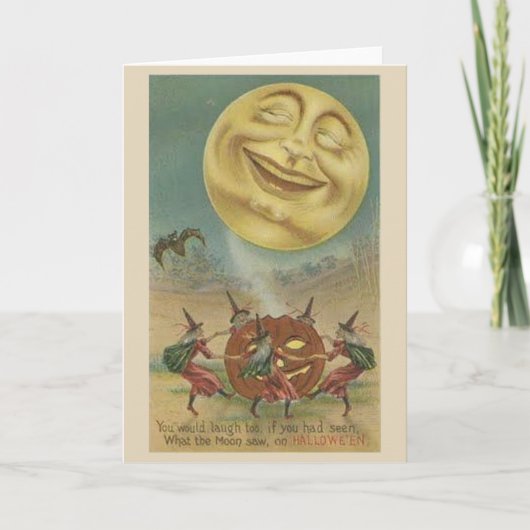 Vintage Halloween-Kunst - lachender Mond Karte (Vorderseite)
