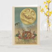 Vintage Halloween-Kunst - lachender Mond Karte (Gelbe Blume)