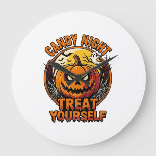 Vintage-Halloween-Kürbis-Behandle-Dich-Selbst-Shir Große Wanduhr
