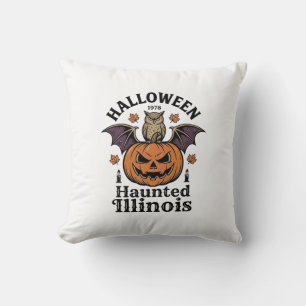 Vintage-Halloween-Kürbis-Eule-Illinois-Shirt-Desig Kissen