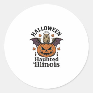 Vintage-Halloween-Kürbis-Eule-Illinois-Shirt-Desig Runder Aufkleber