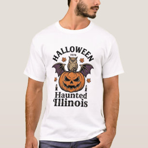 Vintage-Halloween-Kürbis-Eule-Illinois-Shirt-Desig T-Shirt