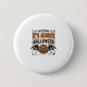 Vintage-Halloween-Kürbis-Fledermaus-Typografie-Shi Button