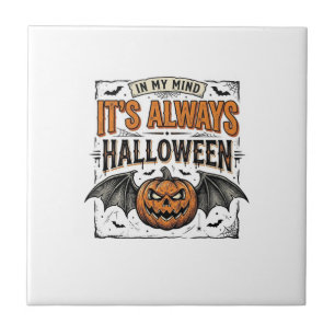 Vintage-Halloween-Kürbis-Fledermaus-Typografie-Shi Fliese