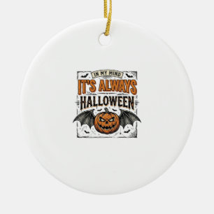 Vintage-Halloween-Kürbis-Fledermaus-Typografie-Shi Keramik Ornament