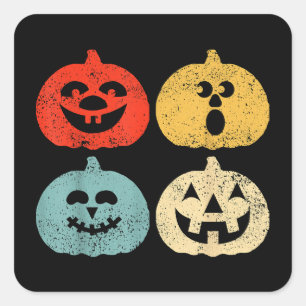 Vintage Halloween-Kürbis Frauen, Männer, Kinder, L Quadratischer Aufkleber
