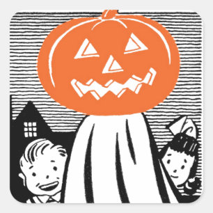 Vintage-Halloween-Kürbis-Geist Quadratischer Aufkleber